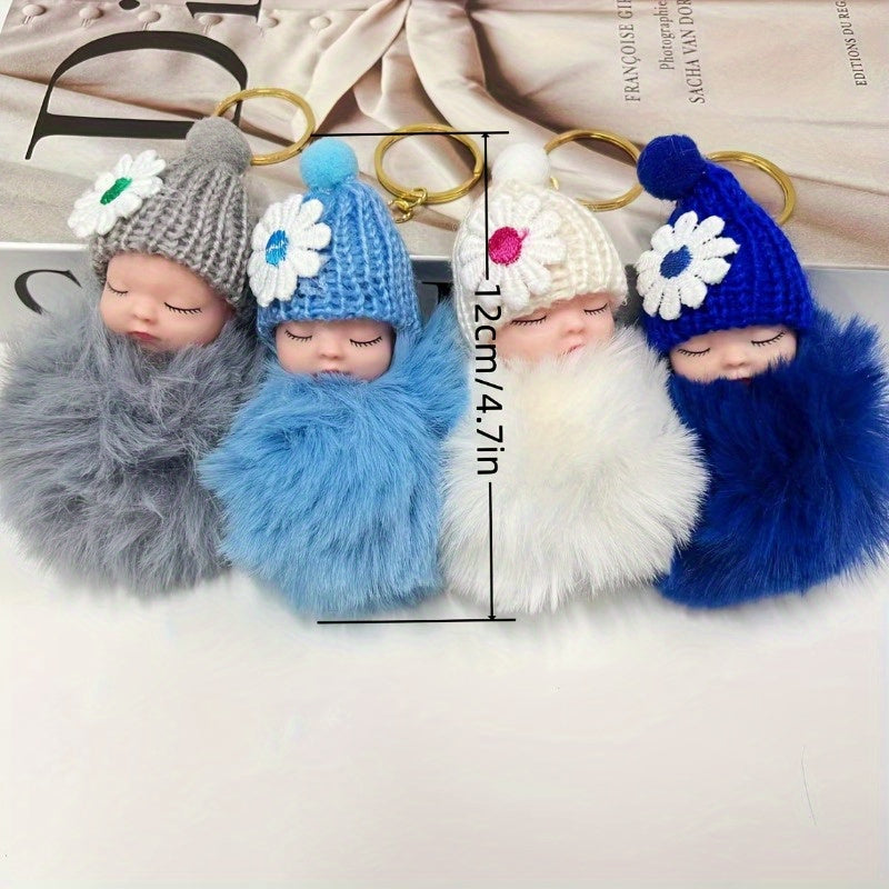 Set of 10 Plush Sleeping Doll Keychains with Street Style Hats for Gifts