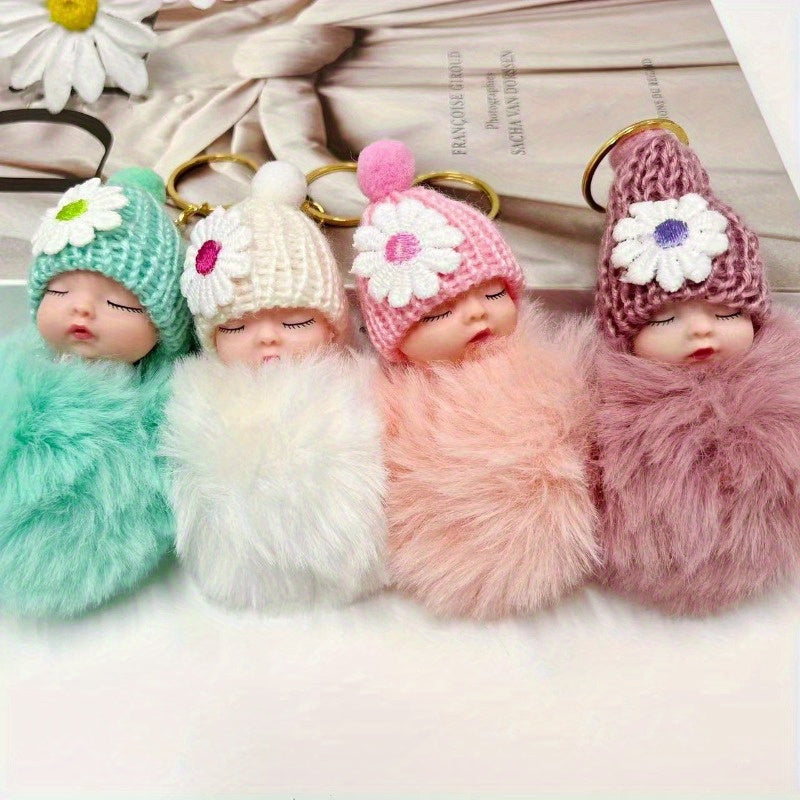 Set of 10 Plush Sleeping Doll Keychains with Street Style Hats for Gifts