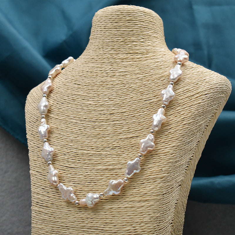 Silver Cross Pendant Necklace with Freshwater Baroque Pearl