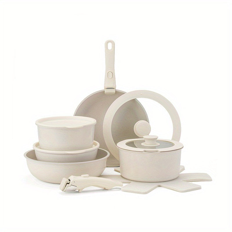 Yopishqoq emas oshxona to'plami, ajratiladigan tutqichlar bilan - 15 dona, induksiya oshxona to'plamlari yopishqoq, pechda xavfsiz qozon to'plami