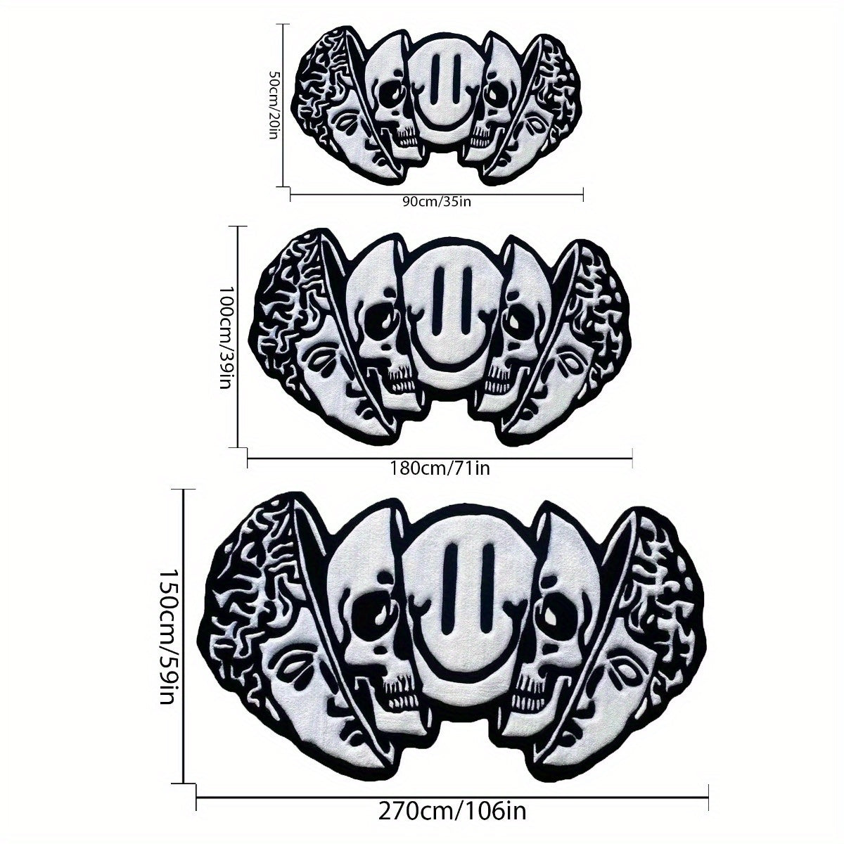 Soft Cashmere-Feel Plush Skull Pattern Area Rug Large Irregular Living Room Mat Bedroom Decor