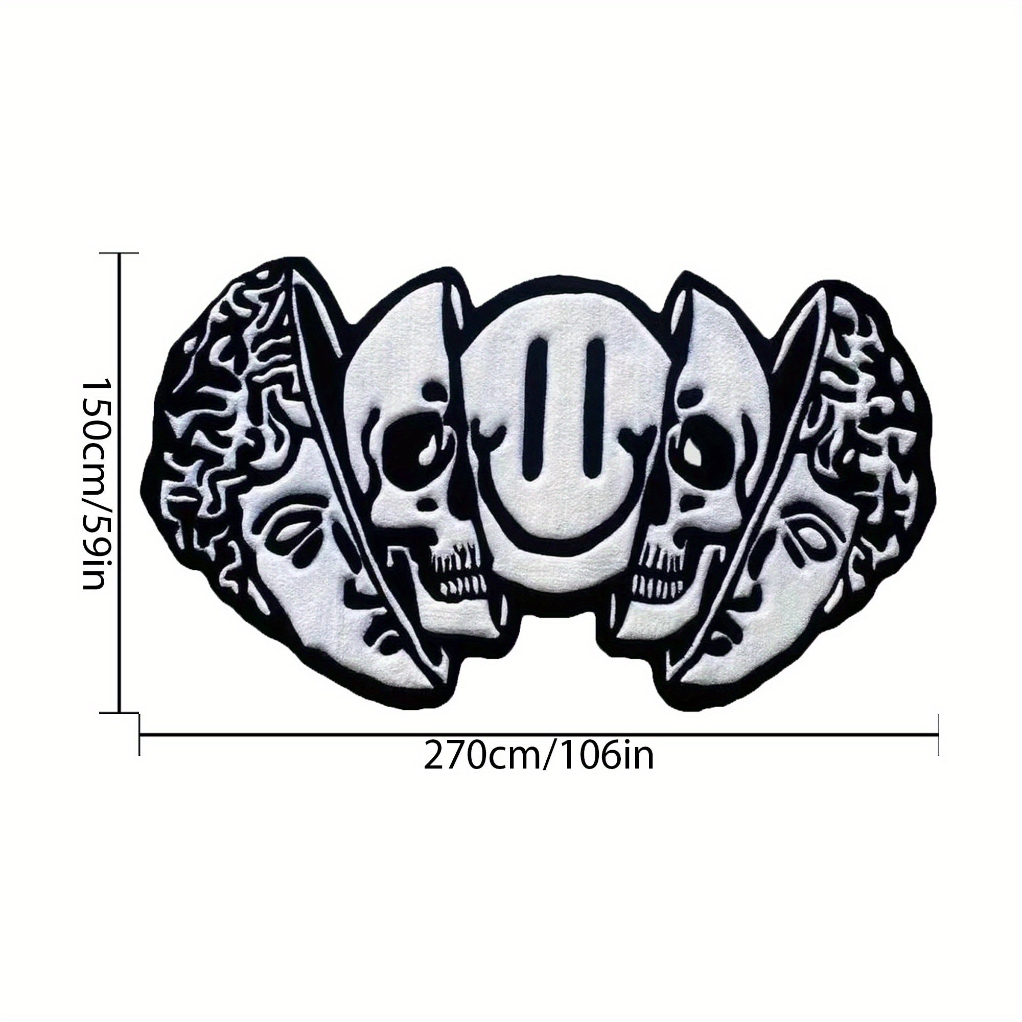 Soft Cashmere-Feel Plush Skull Pattern Area Rug Large Irregular Living Room Mat Bedroom Decor