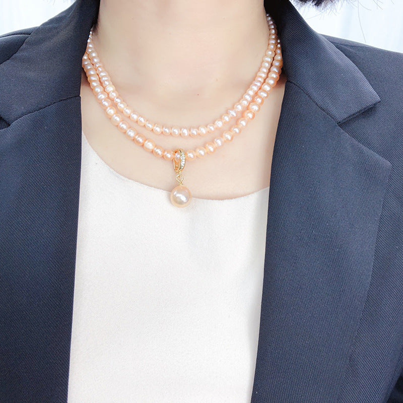 Pink Double-Layered Freshwater Pearl Necklace for Women