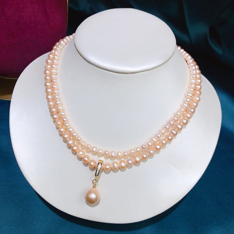 Pink Double-Layered Freshwater Pearl Necklace for Women