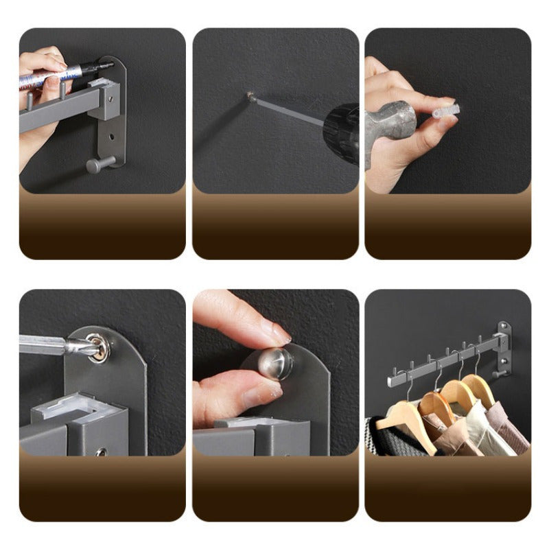 Stainless Steel Wall Mounted Swing Arm Clothes Hanger Rack Heavy Duty Coat Hook Organizer for Bathroom Bedroom Laundry