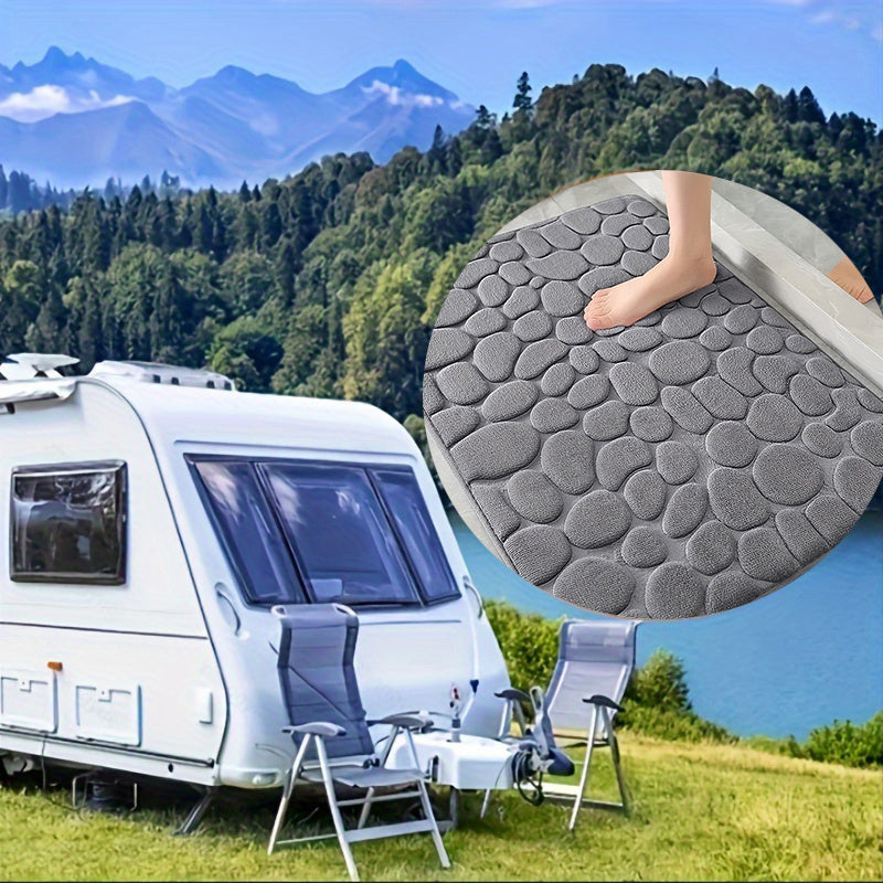 Alfombra de baño antideslizante de espuma viscoelástica con patrón de adoquines para baño y dormitorio