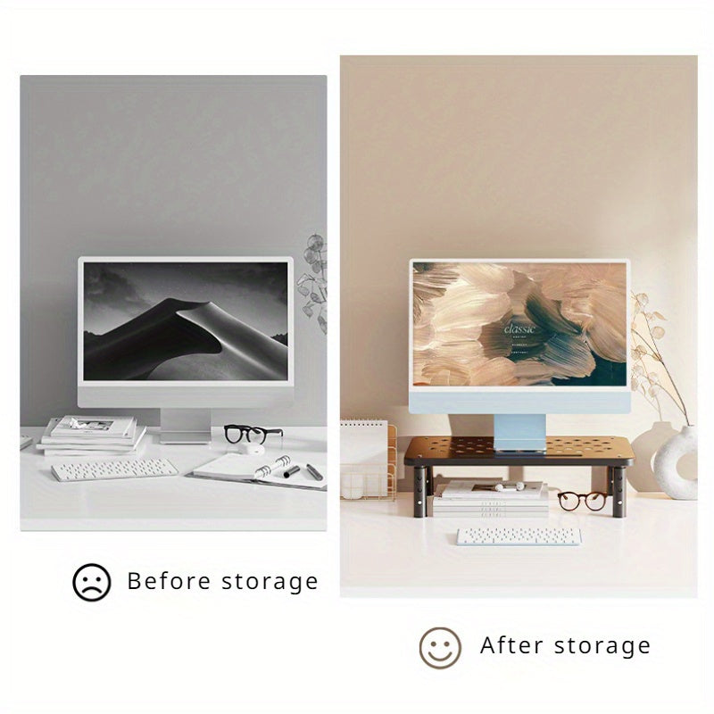 Carbon Steel Monitor Stand with Adjustable Height and Storage Shelf for Office Desk