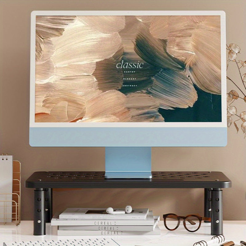 Carbon Steel Monitor Stand with Adjustable Height and Storage Shelf for Office Desk