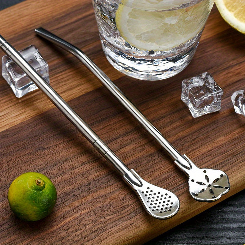 Stainless Steel Milk Tea Straw Spoon Reusable Extended Stirring and Filtering