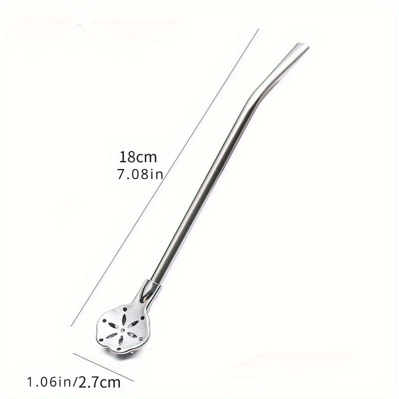 Stainless Steel Milk Tea Straw Spoon Reusable Extended Stirring and Filtering