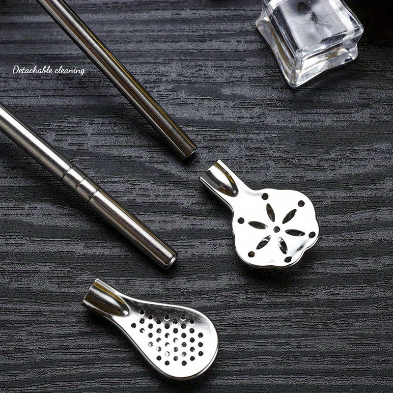 Stainless Steel Milk Tea Straw Spoon Reusable Extended Stirring and Filtering