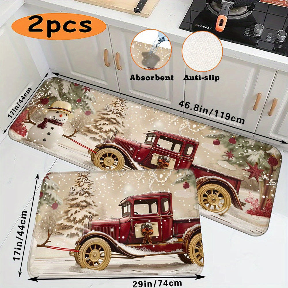 Christmas Floor Mat with Flannel Covers, 1cm Sponge Thickness, Non-Slip PVC Bottom