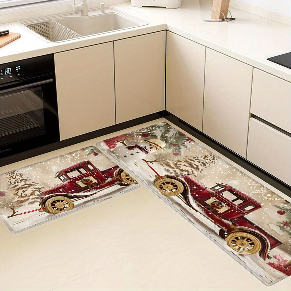 Christmas Floor Mat with Flannel Covers, 1cm Sponge Thickness, Non-Slip PVC Bottom