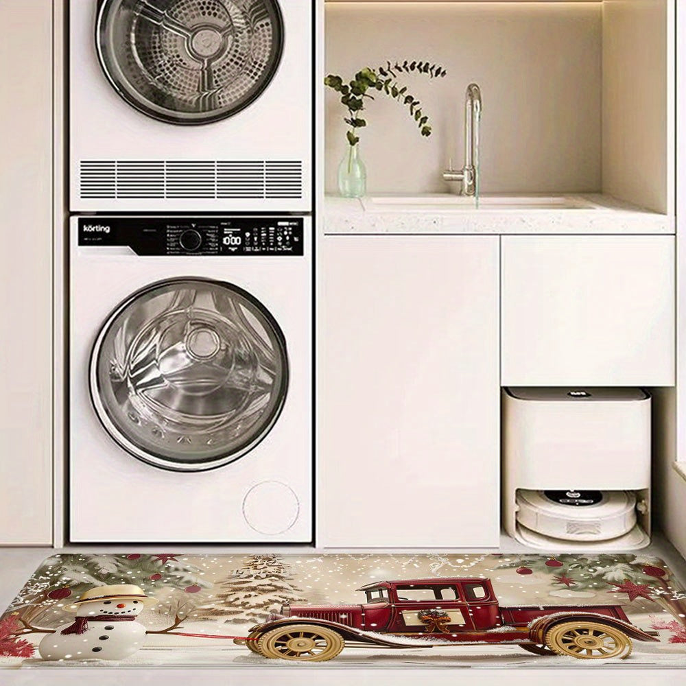 Christmas Floor Mat with Flannel Covers, 1cm Sponge Thickness, Non-Slip PVC Bottom