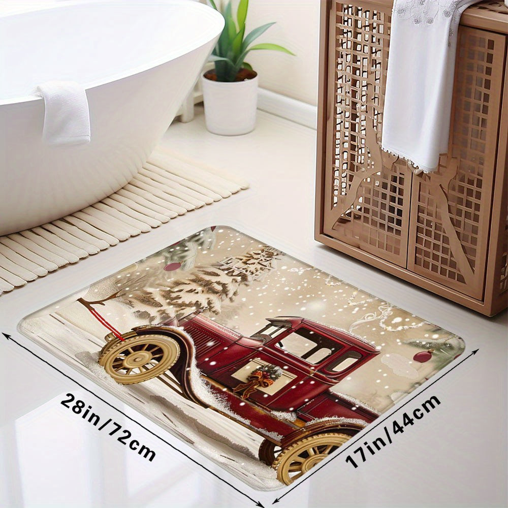 Christmas Floor Mat with Flannel Covers, 1cm Sponge Thickness, Non-Slip PVC Bottom