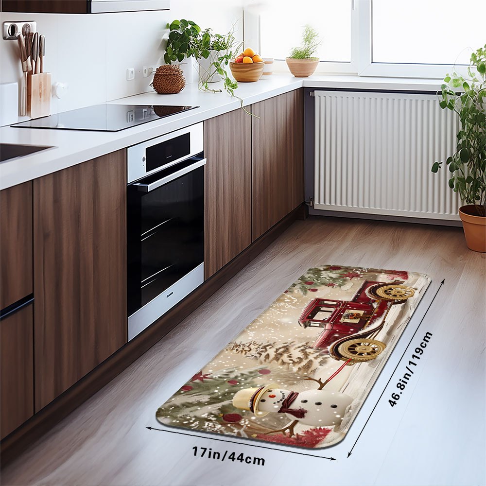 Christmas Floor Mat with Flannel Covers, 1cm Sponge Thickness, Non-Slip PVC Bottom