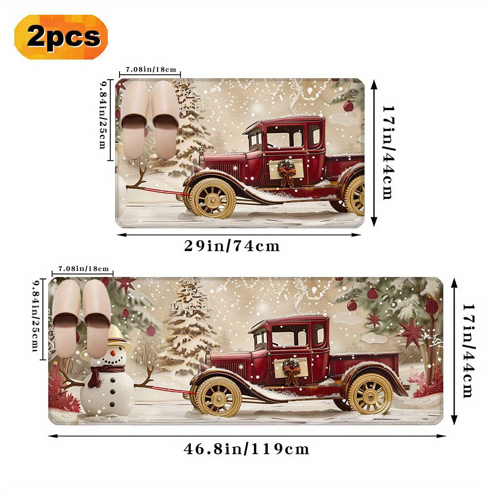 Christmas Floor Mat with Flannel Covers, 1cm Sponge Thickness, Non-Slip PVC Bottom