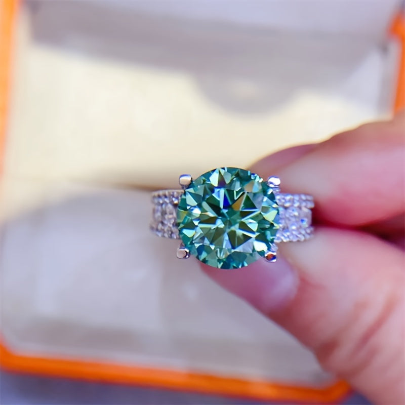 Blue-Green Moissanite Engagement Ring 5/10 Carat Sterling Silver Hypoallergenic