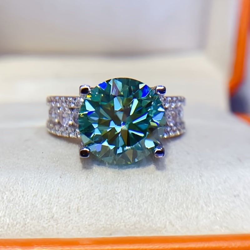 Blue-Green Moissanite Engagement Ring 5/10 Carat Sterling Silver Hypoallergenic