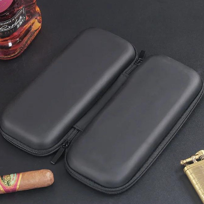 Small Portable Cigar Case with Cutter and Lighter for 6 Cigars