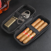 Small Portable Cigar Case with Cutter and Lighter for 6 Cigars