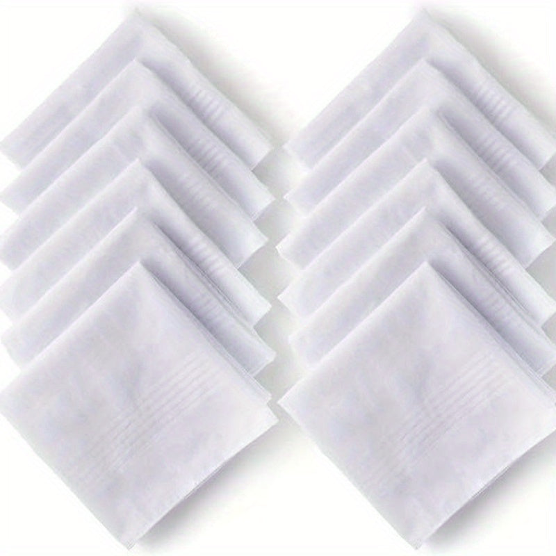 White Cotton Handkerchiefs Pack of 6 or 12 40cm Square Woven Hankies for Men and Women