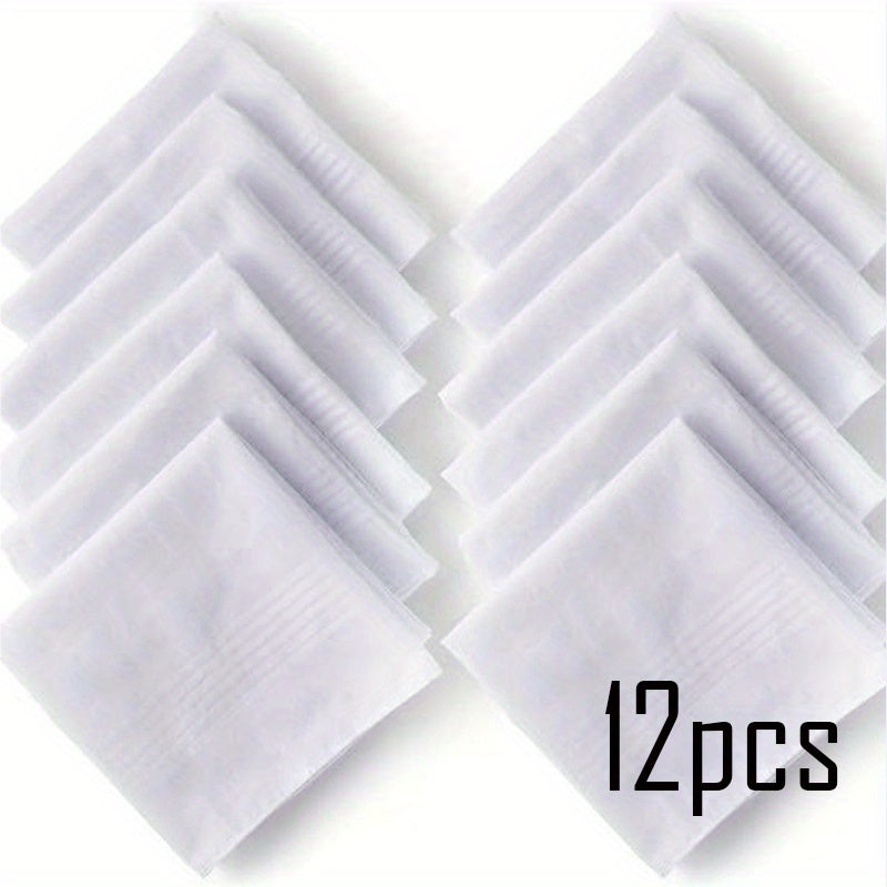 White Cotton Handkerchiefs Pack of 6 or 12 40cm Square Woven Hankies for Men and Women