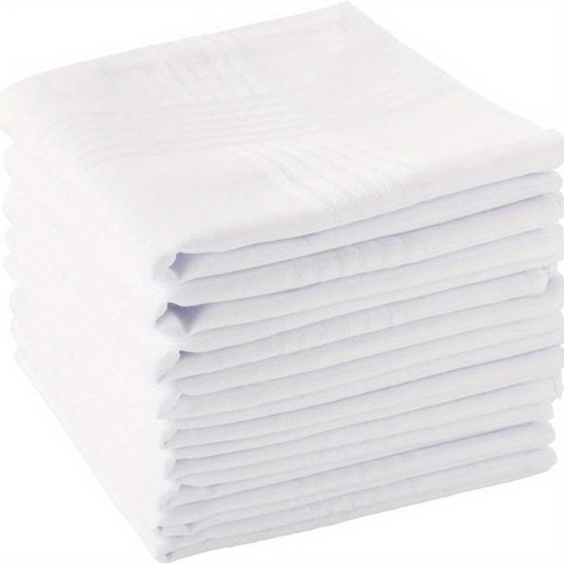 White Cotton Handkerchiefs Pack of 6 or 12 40cm Square Woven Hankies for Men and Women
