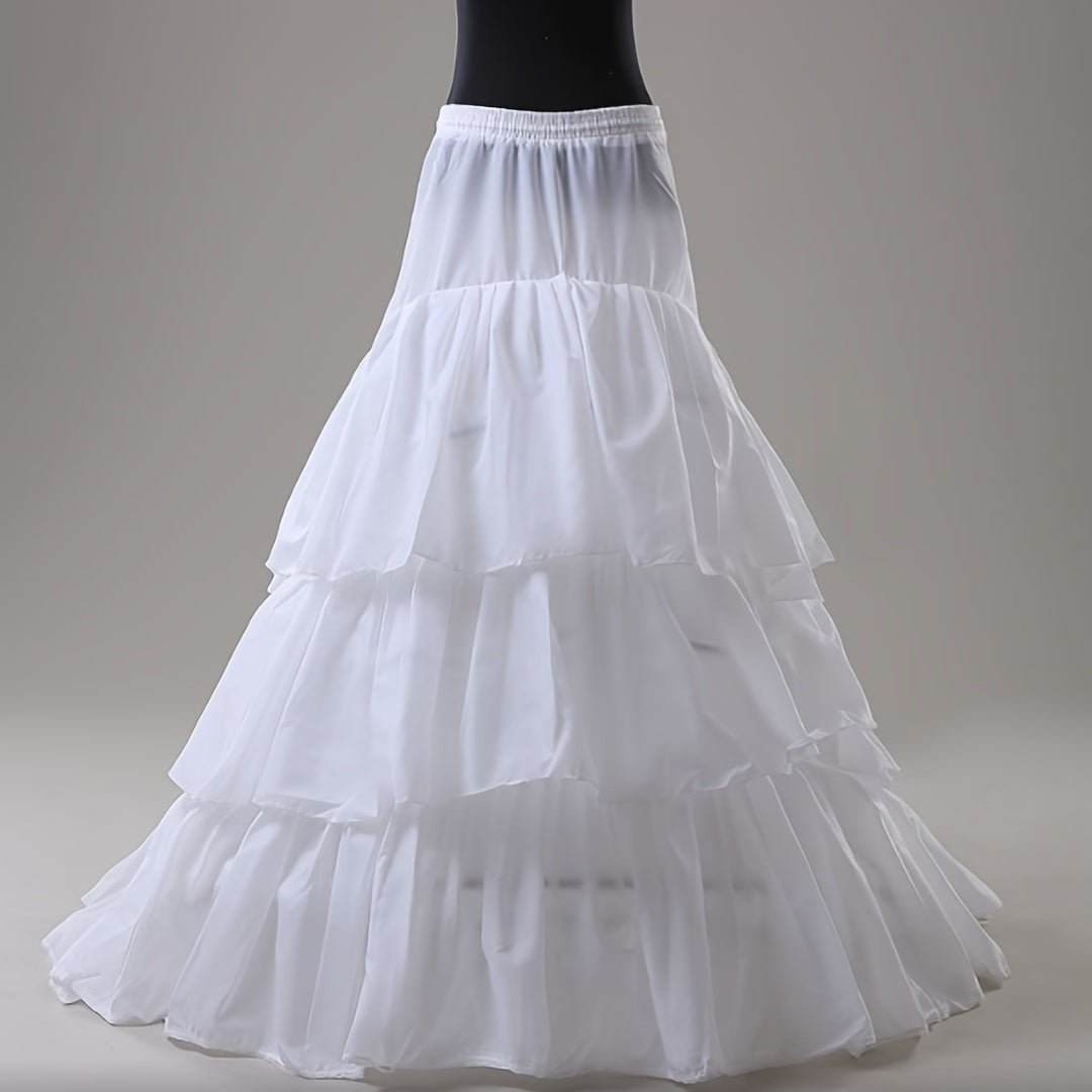 Oq 3-qavatli to'y yubkasi, sozlanadigan lentasi va nafis poyasi bilan, to'y va tadbirlar uchun