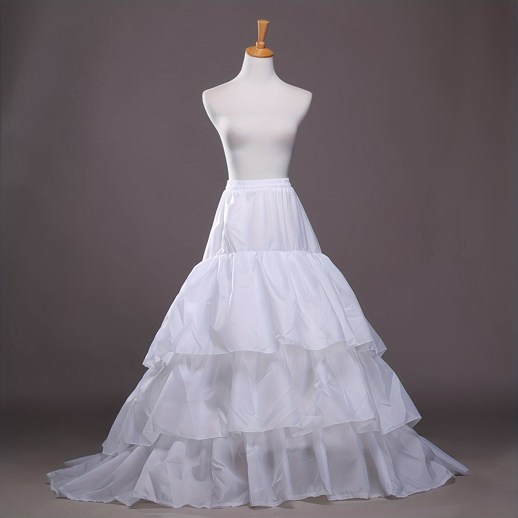 White 3-Tier Wedding Skirt with Adjustable Ribbon and Elegant Train for Bridal and Events