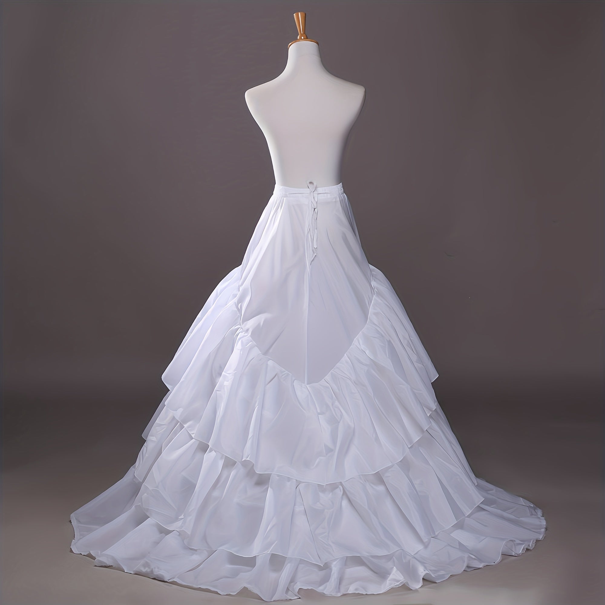 White 3-Tier Wedding Skirt with Adjustable Ribbon and Elegant Train for Bridal and Events