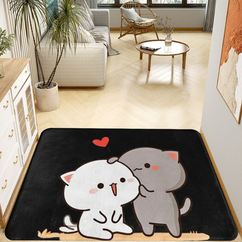 Cartoon Cats Flannel Doormat Non-Slip Rug for Living Room Bedroom Kitchen