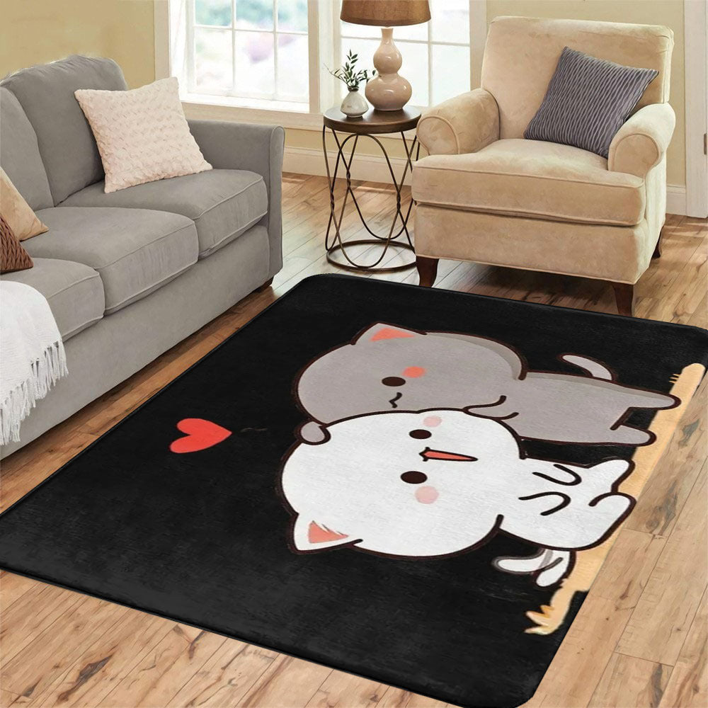 Cartoon Cats Flannel Doormat Non-Slip Rug for Living Room Bedroom Kitchen