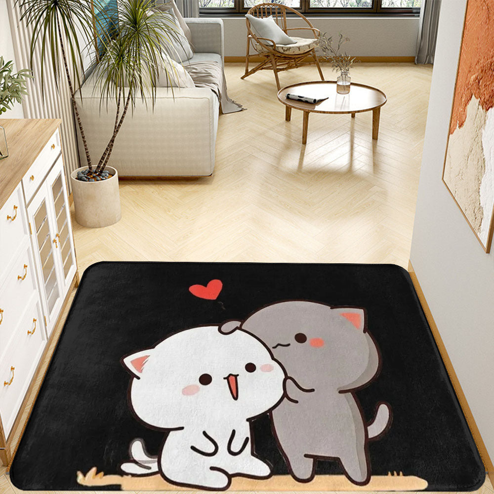 Cartoon Cats Flannel Doormat Non-Slip Rug for Living Room Bedroom Kitchen