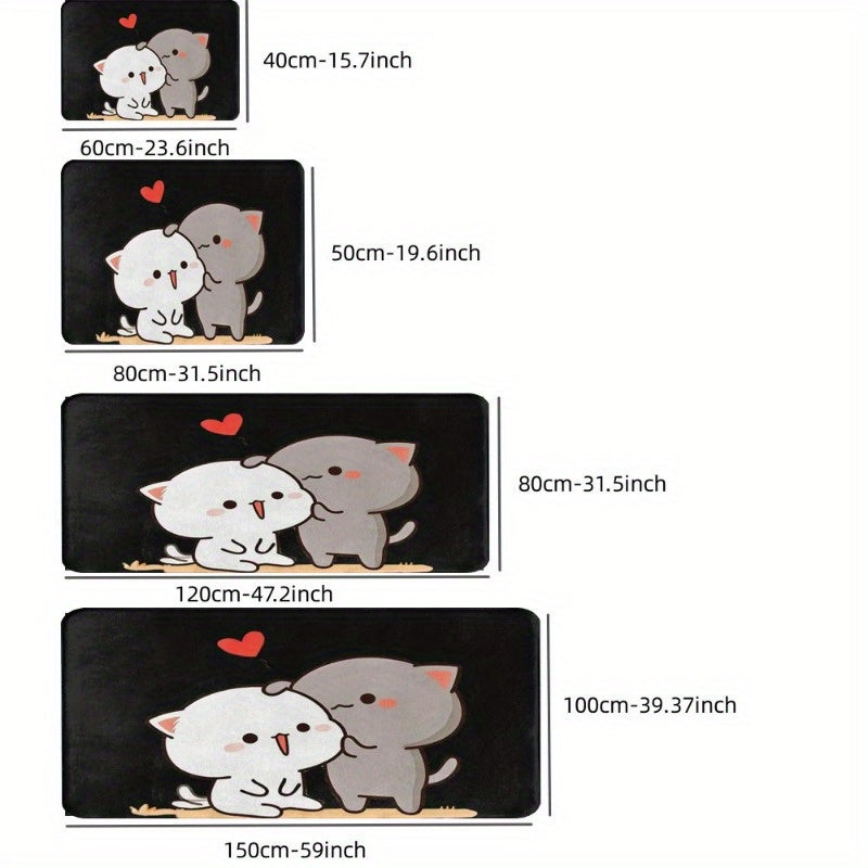 Cartoon Cats Flannel Doormat Non-Slip Rug for Living Room Bedroom Kitchen