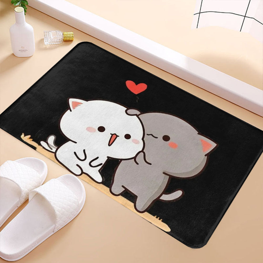 Cartoon Cats Flannel Doormat Non-Slip Rug for Living Room Bedroom Kitchen