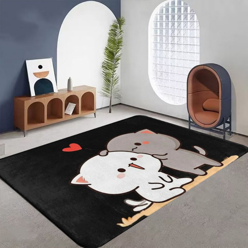 Cartoon Cats Flannel Doormat Non-Slip Rug for Living Room Bedroom Kitchen