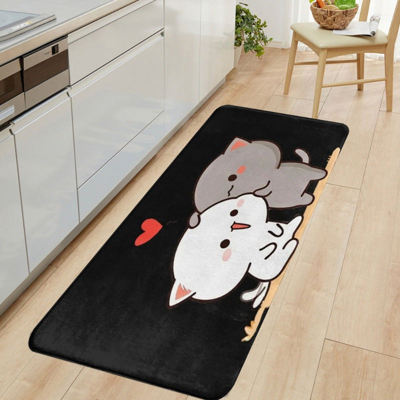 Cartoon Cats Flannel Doormat Non-Slip Rug for Living Room Bedroom Kitchen