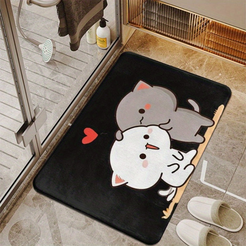 Cartoon Cats Flannel Doormat Non-Slip Rug for Living Room Bedroom Kitchen