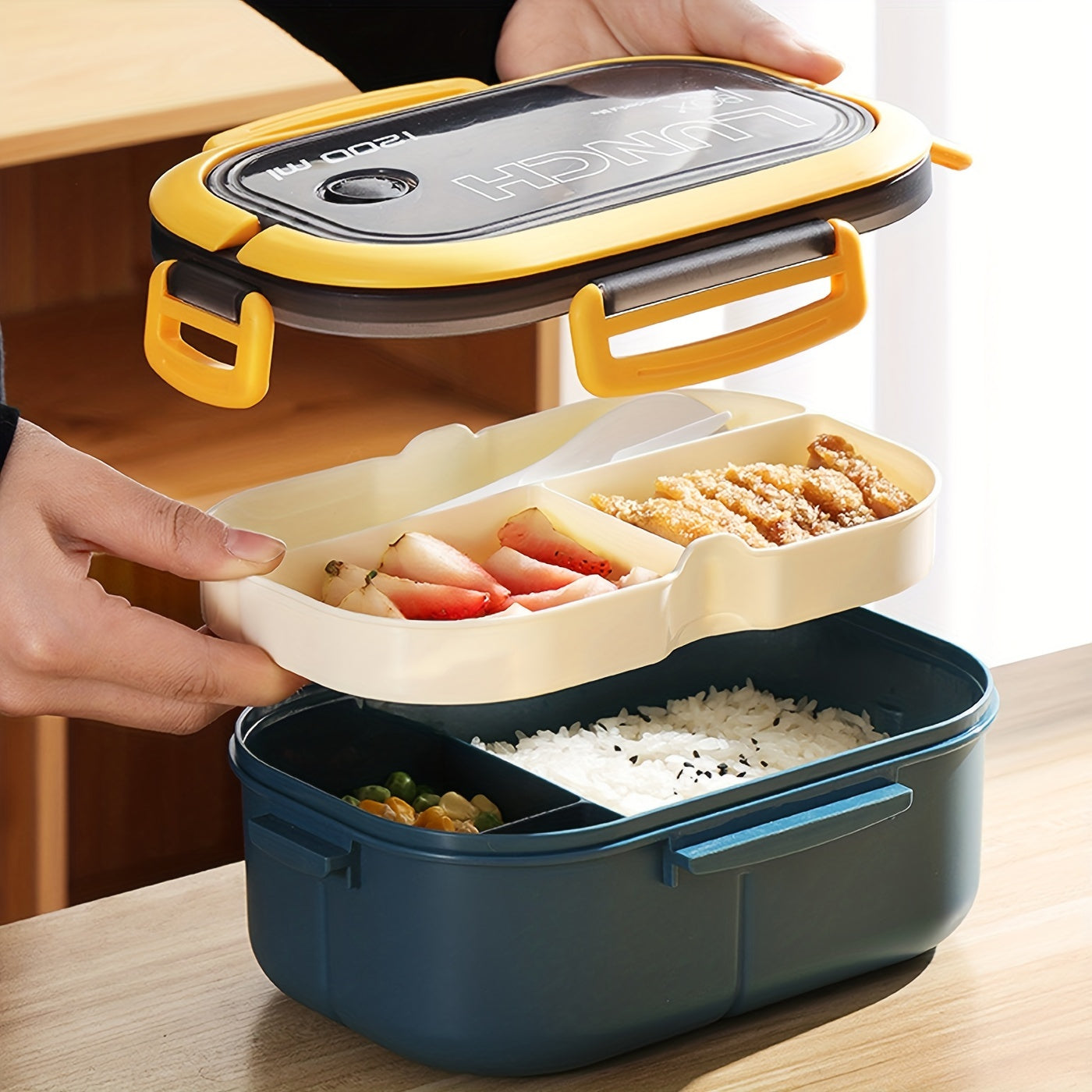 Microwave Safe Bento Box with Spoon and Fork, Leak-Proof, High Capacity