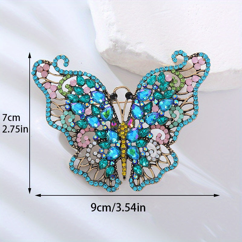 Butterfly Brooch Pin with Rhinestones Irregular Alloy Crystal Insect Lapel Pin