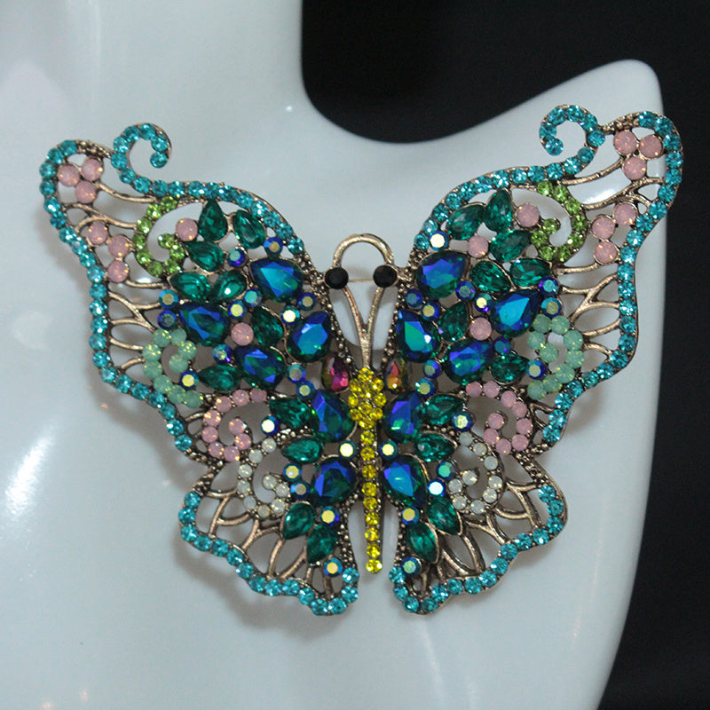 Butterfly Brooch Pin with Rhinestones Irregular Alloy Crystal Insect Lapel Pin
