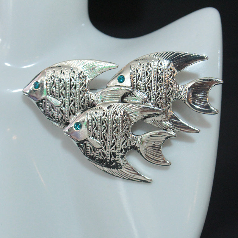 Vintage-Inspired Gold Silver Fish Animal Brooches Jewelry Accessories