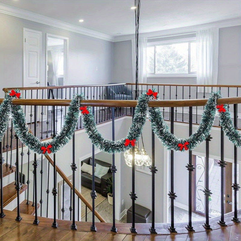 6.1m Vintage Tinsel Christmas Garland with Red Bows Outdoor Holiday Decor