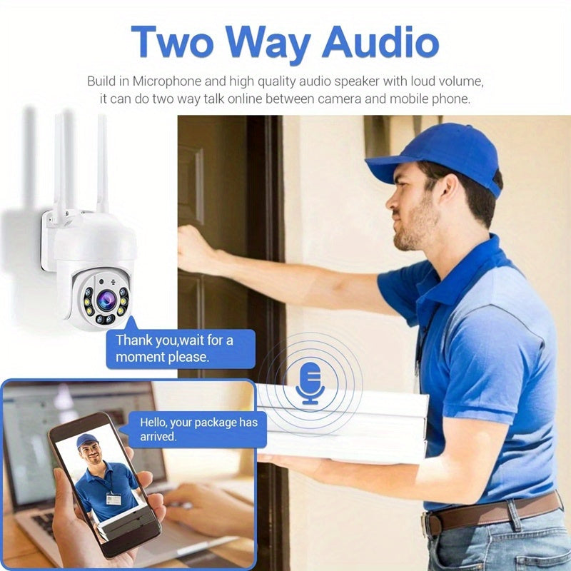 Cámara de seguridad WiFi impermeable con panorámica, inclinación, zoom 360°, vista panorámica, detección humana con IA, visión nocturna, audio bidireccional