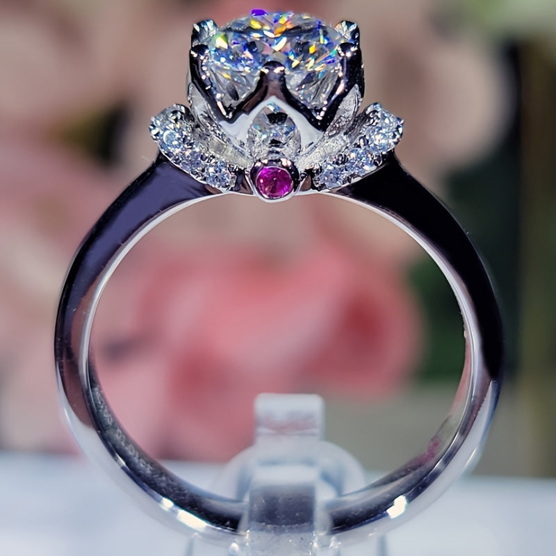 Кольцо-солитарий из стерлингового серебра с моиссанитом 1 карата, круглое, позолоченное для женщин