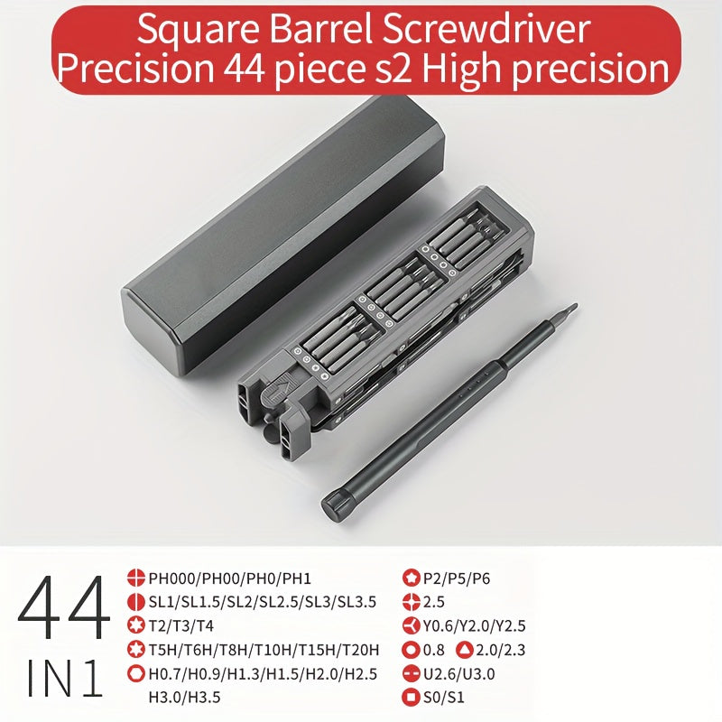 Juego de destornilladores de precisión 44-en-1 con puntas Torx magnéticas, cabezas de acero al carbono, mango desmontable