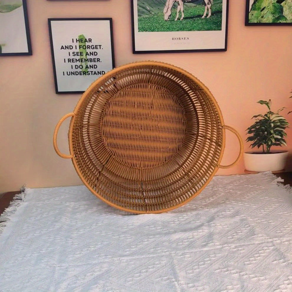 cesta de ropa redonda impermeable de ratán con asas para ropa, juguetes y almacenamiento en el baño