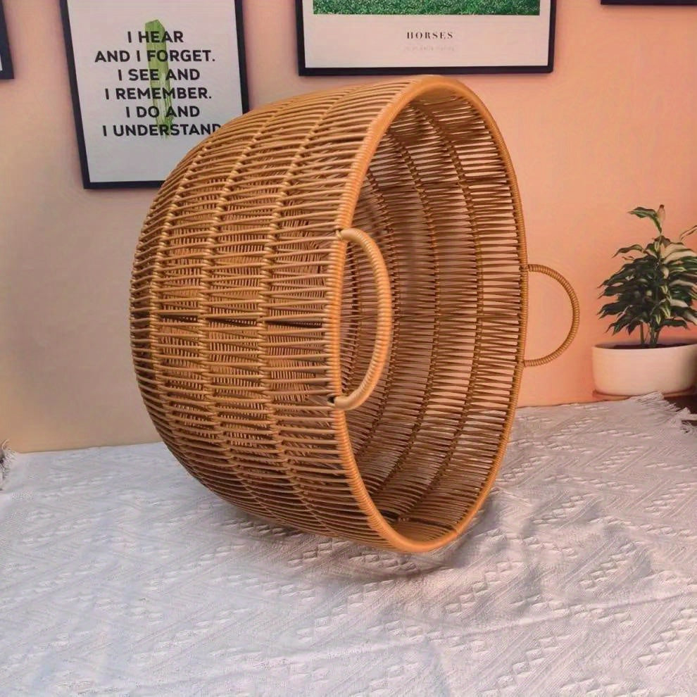 cesta de ropa redonda impermeable de ratán con asas para ropa, juguetes y almacenamiento en el baño