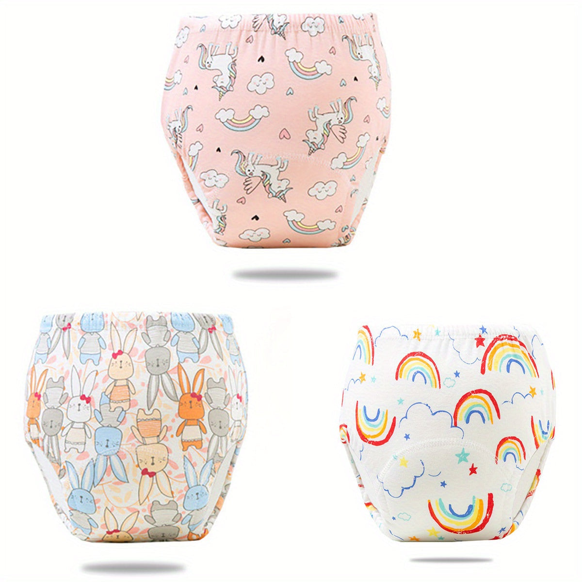 Set of 3 Reusable Cotton Diapers for Babies Breathable Gauze Cloth Pants Light Gray Sea Blue Pink